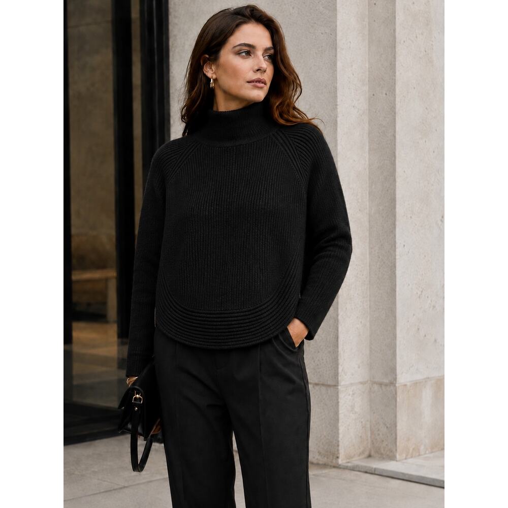 Vince Wool Cashmere Turtleneck Sweater Side Zip Ribbed Black Size Small